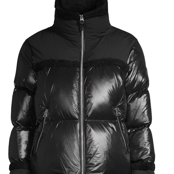 Mackage Montreal Miya black puffer jacket Shearling trim collar Small - Picture 3 of 16